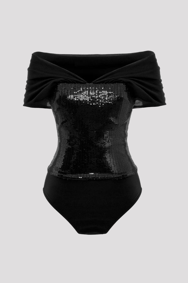 BODY PAETÊ GOLA OMBRO A OMBRO PRETO