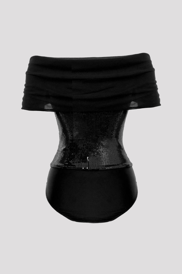 BODY PAETÊ GOLA OMBRO A OMBRO PRETO