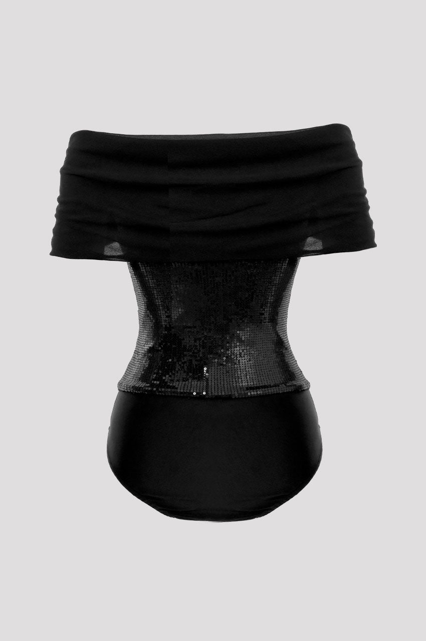 BODY PAETÊ GOLA OMBRO A OMBRO PRETO (PRE ORDER)
