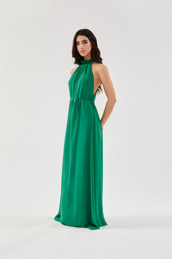 VESTIDO LONGO FLUÍDO DECOTE NADADOR VERDE