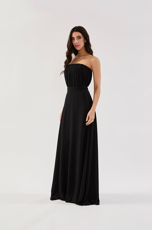 VESTIDO TOMARA QUE CAIA MANGA REMOVÍVEL CREPE PRETO