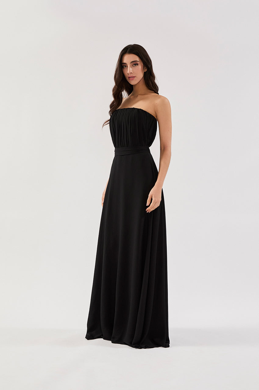 VESTIDO TOMARA QUE CAIA MANGA REMOVÍVEL CREPE PRETO