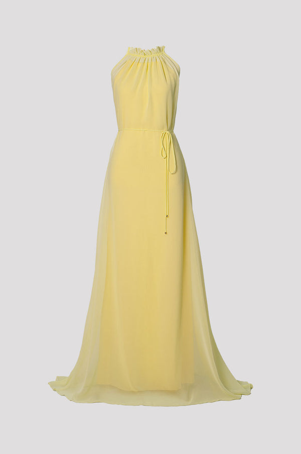 VESTIDO LONGO FLUÍDO DECOTE NADADOR AMARELO