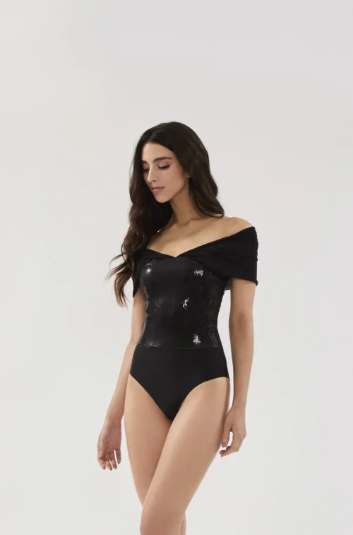 BODY PAETÊ GOLA OMBRO A OMBRO PRETO