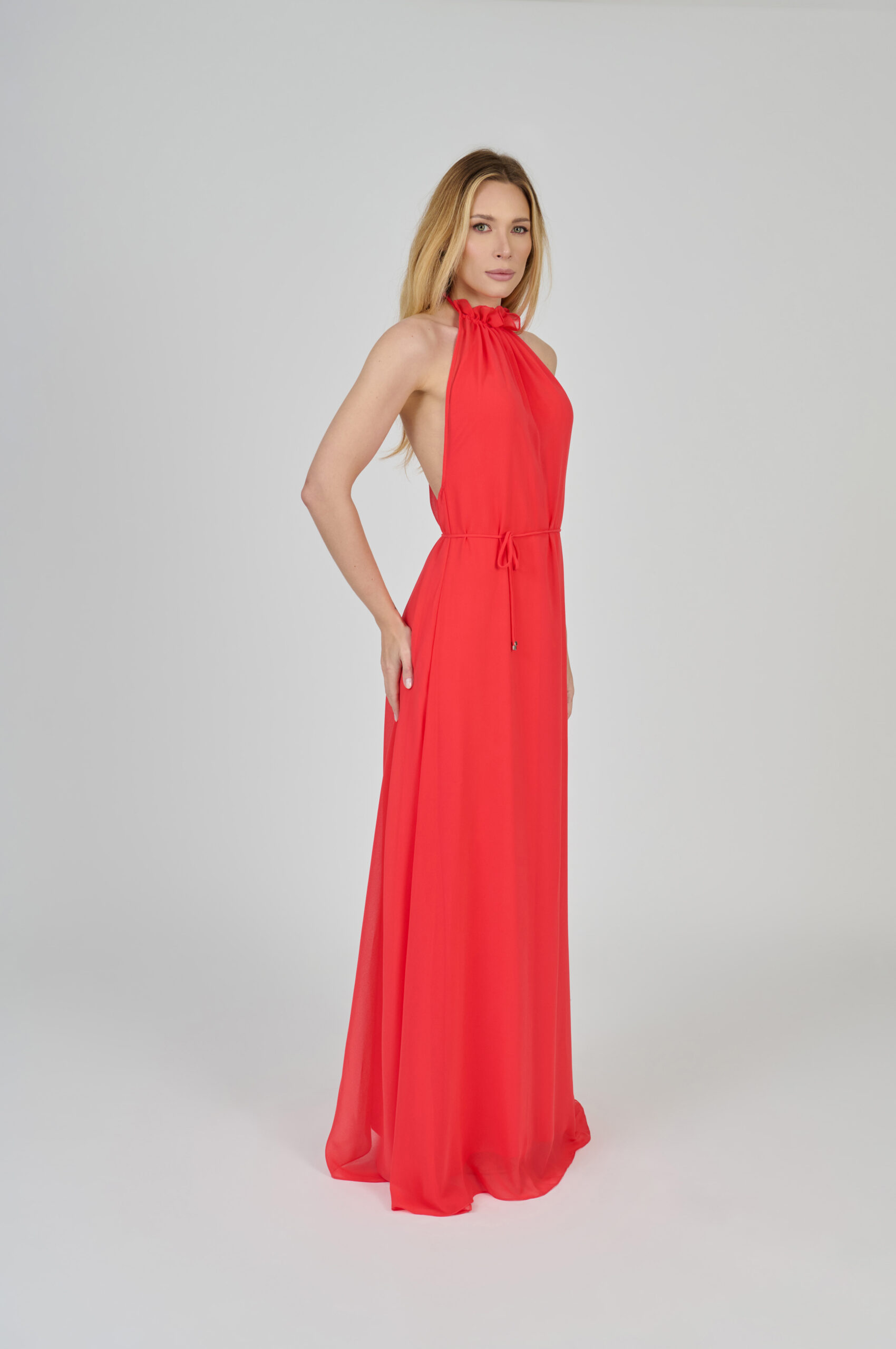 VESTIDO LONGO FLUÍDO DECOTE NADADOR CORAL - Imagem 3