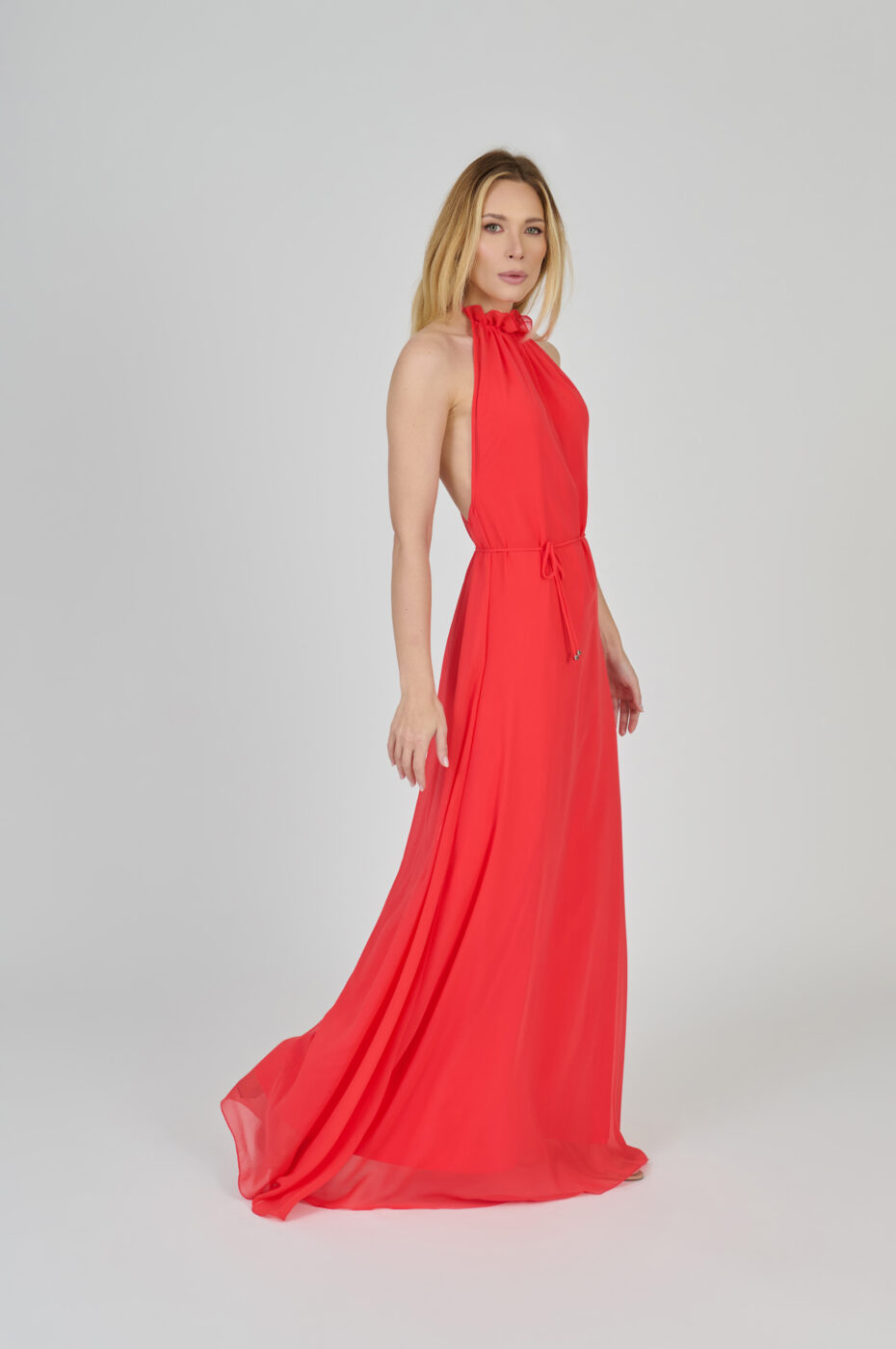 VESTIDO LONGO FLUÍDO DECOTE NADADOR CORAL