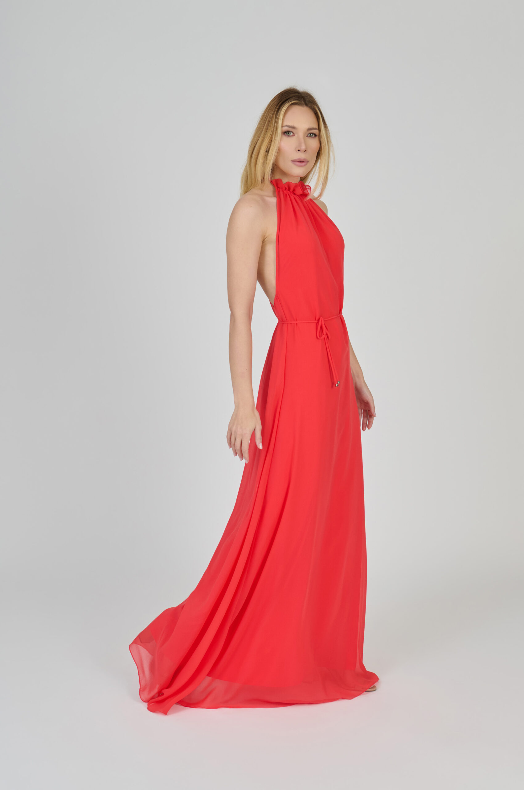 VESTIDO LONGO FLUÍDO DECOTE NADADOR CORAL - Imagem 2