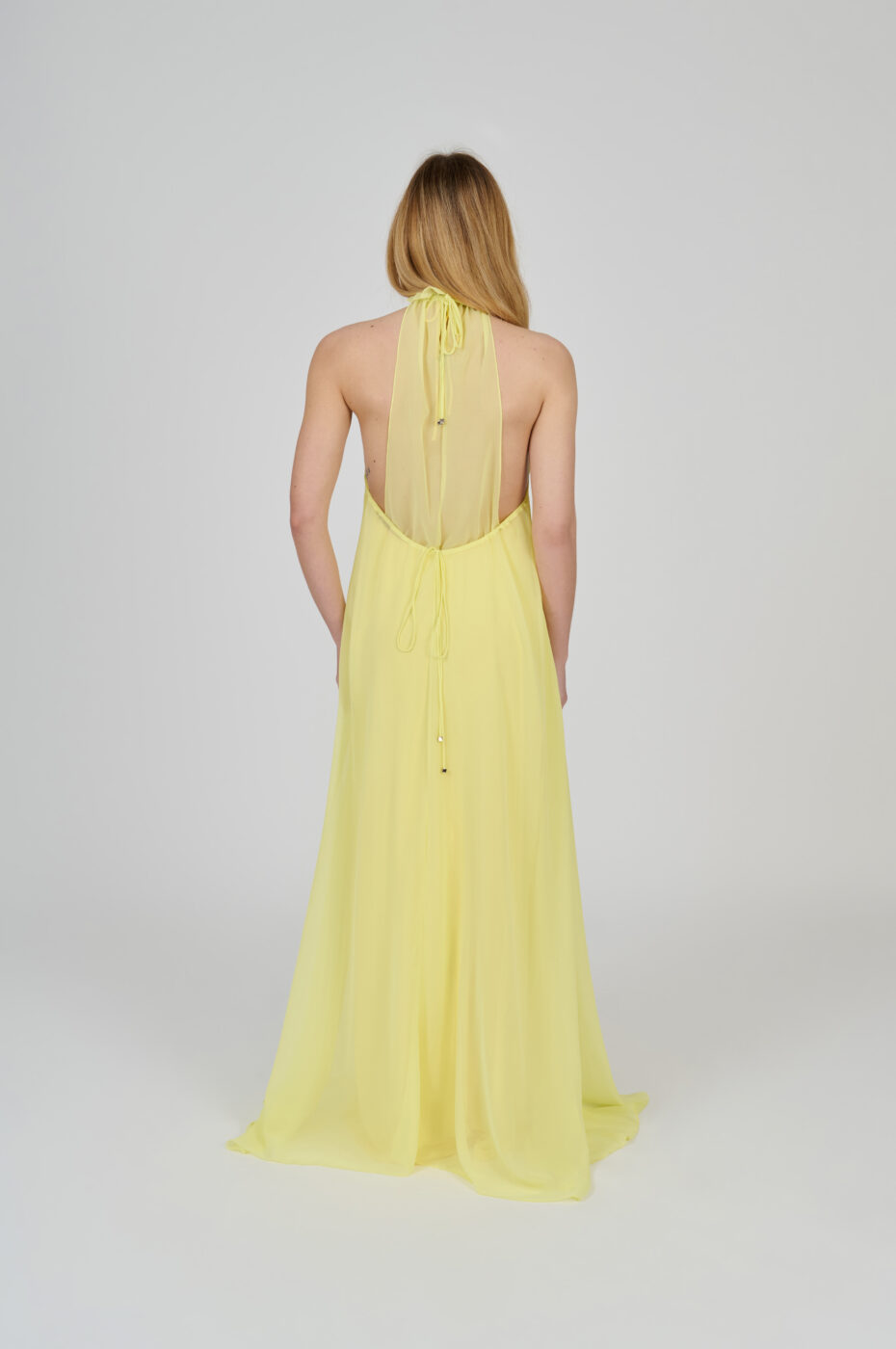 VESTIDO LONGO FLUÍDO DECOTE NADADOR AMARELO