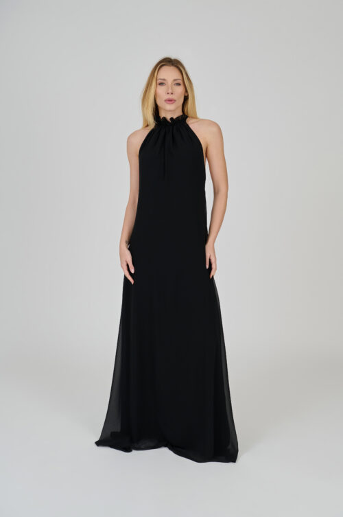 Alternative view of VESTIDO LONGO FLUÍDO DECOTE NADADOR PRETO