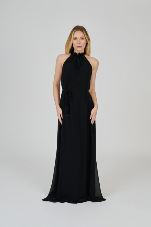 VESTIDO LONGO FLUÍDO DECOTE NADADOR PRETO