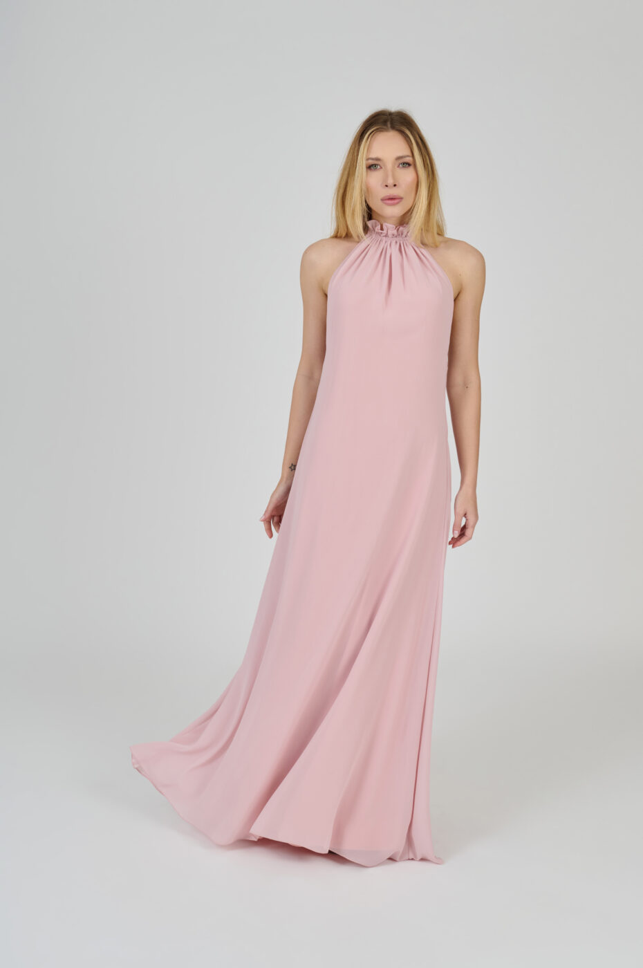VESTIDO LONGO FLUÍDO DECOTE NADADOR ROSE