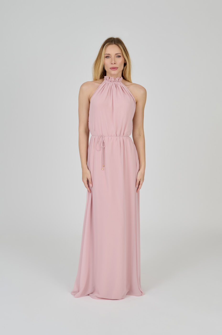 VESTIDO LONGO FLUÍDO DECOTE NADADOR ROSE