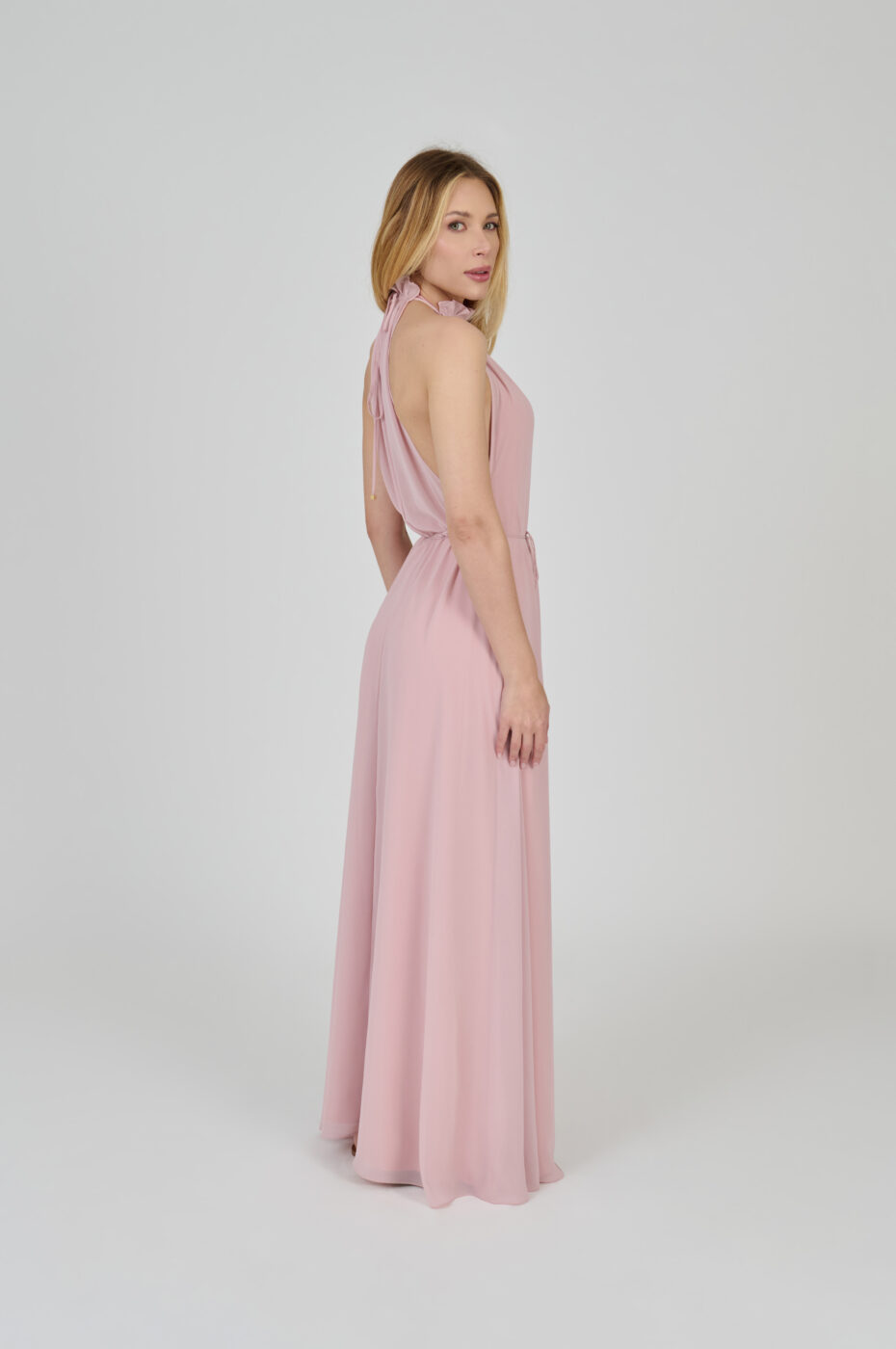 VESTIDO LONGO FLUÍDO DECOTE NADADOR ROSE