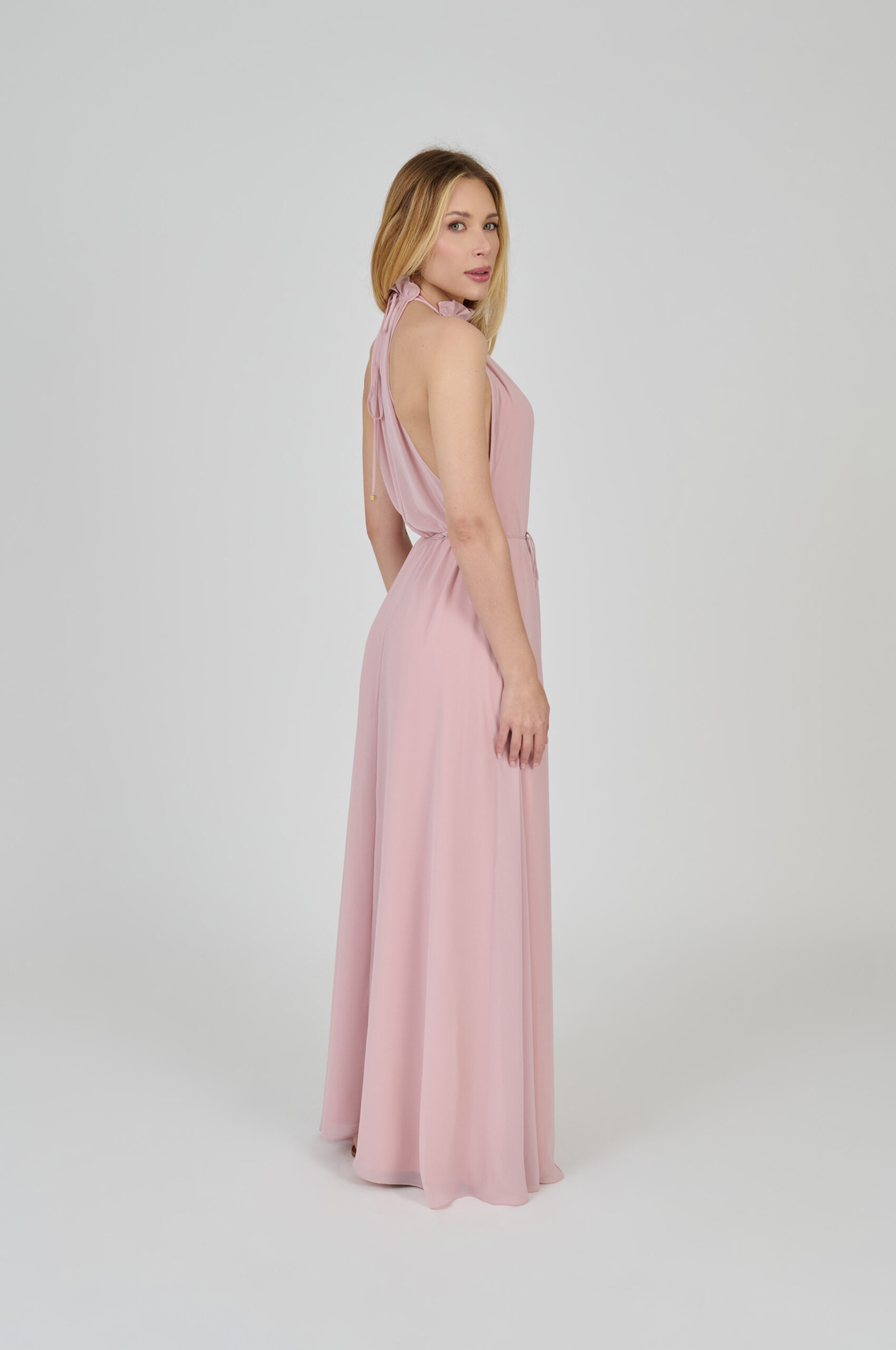 VESTIDO LONGO FLUÍDO DECOTE NADADOR ROSE - Imagem 3