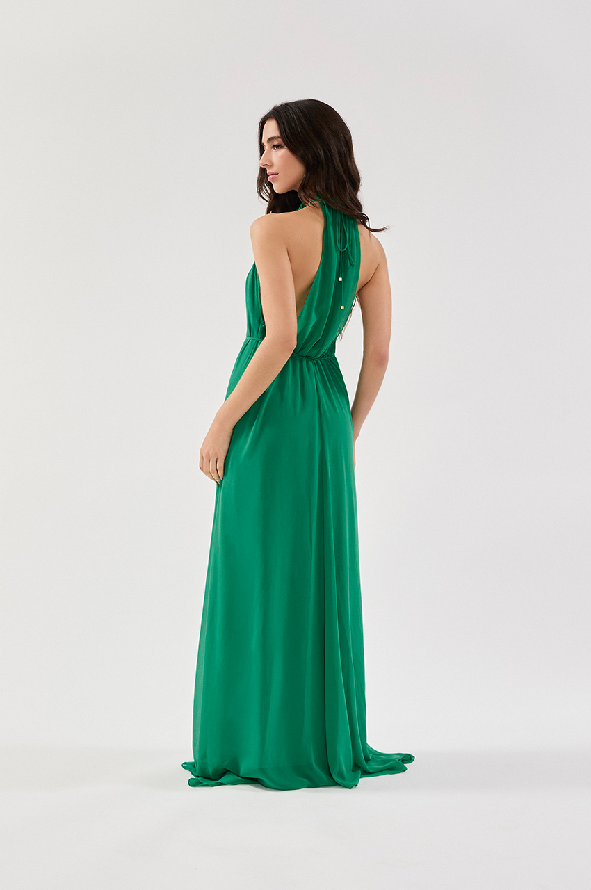 VESTIDO LONGO FLUÍDO DECOTE NADADOR VERDE