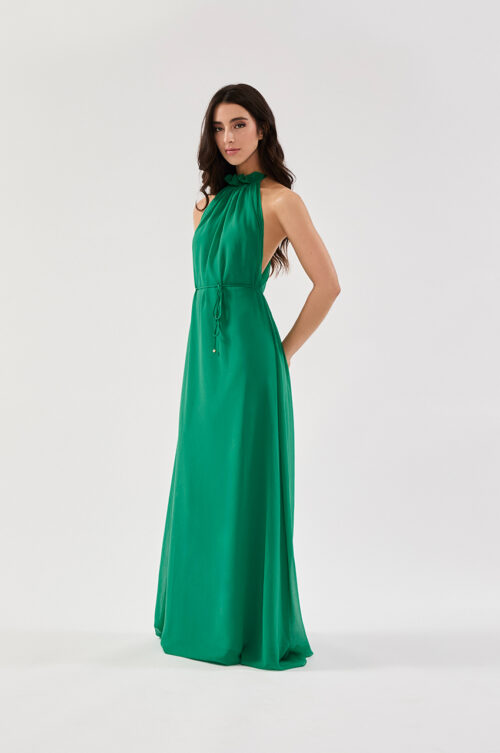 VESTIDO LONGO FLUÍDO DECOTE NADADOR VERDE