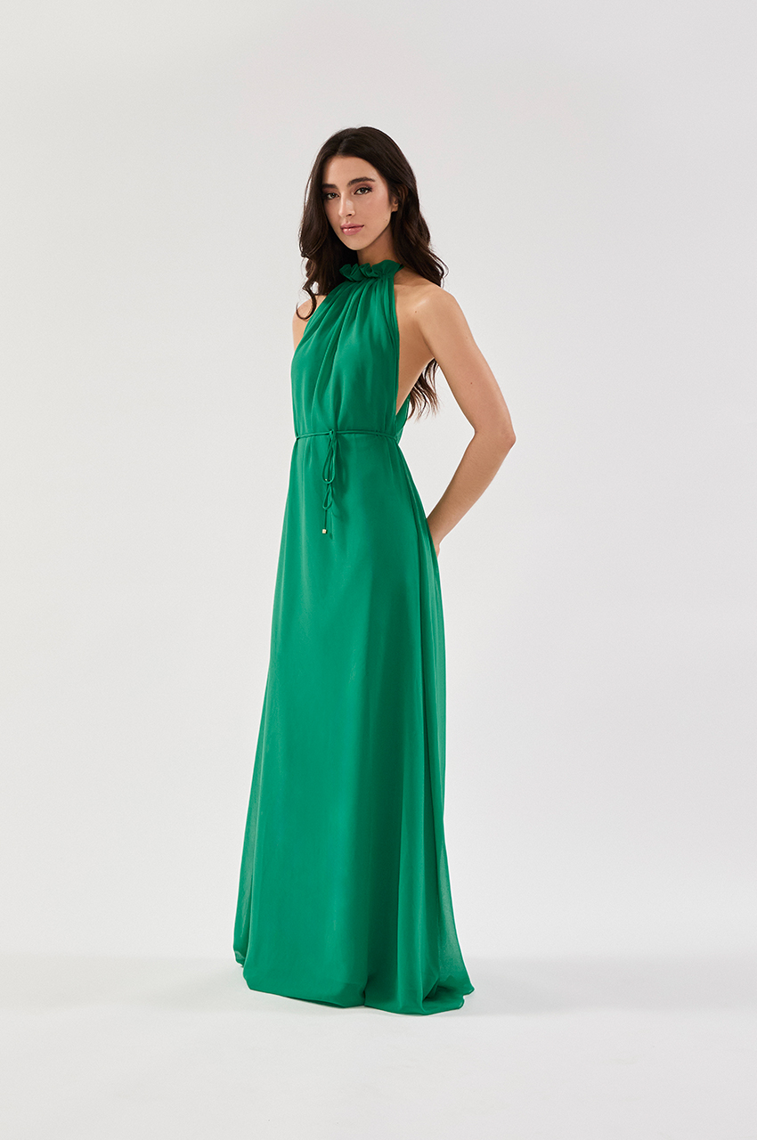 VESTIDO LONGO FLUÍDO DECOTE NADADOR VERDE