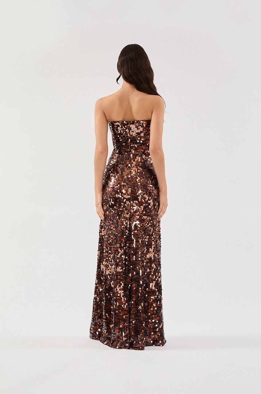 VESTIDO LONGO TOMARA QUE CAIA PAETÊ MARROM - Imagem 3