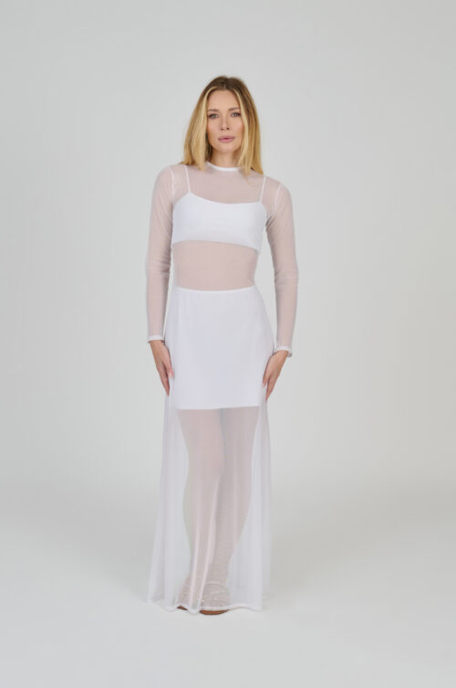 VESTIDO LONGO EM TULE BRANCO