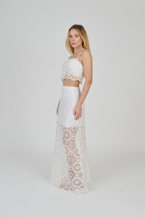 Alternative view of CONJUNTO TOP E SAIA LONGA EM RENDA  BRANCO