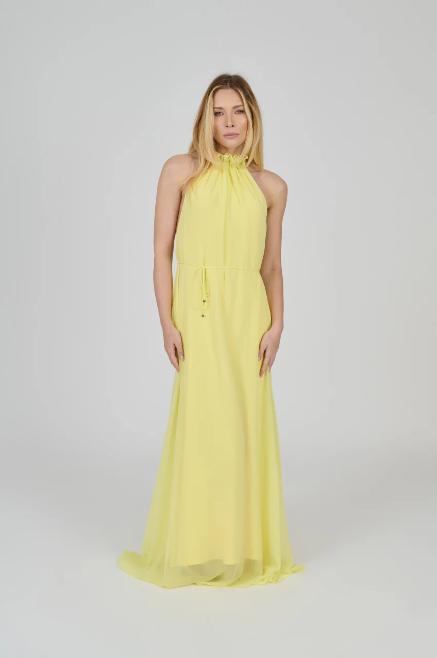 VESTIDO LONGO FLUÍDO DECOTE NADADOR AMARELO