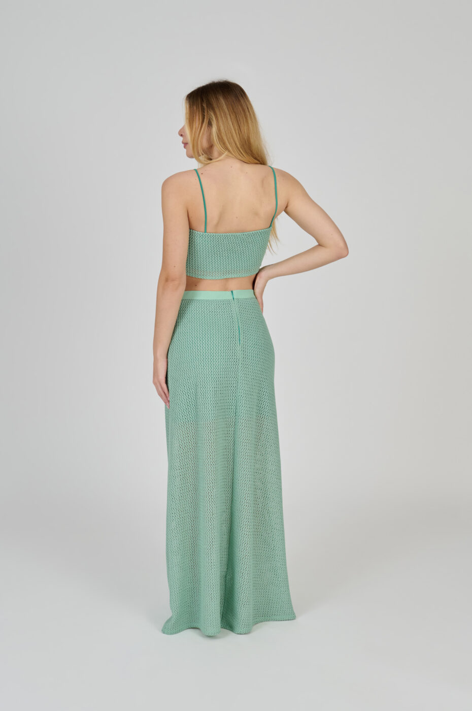 CONJUNTO TOP E SAIA LONGA EM TELA VERDE