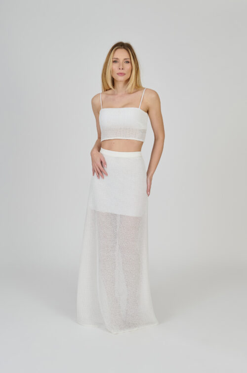 CONJUNTO TOP E SAIA LONGA EM TELA