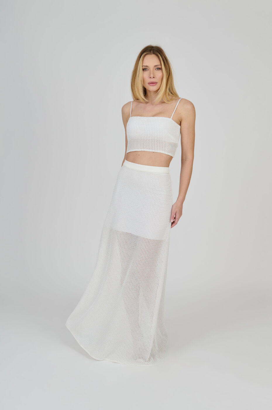 CONJUNTO TOP E SAIA LONGA EM TELA