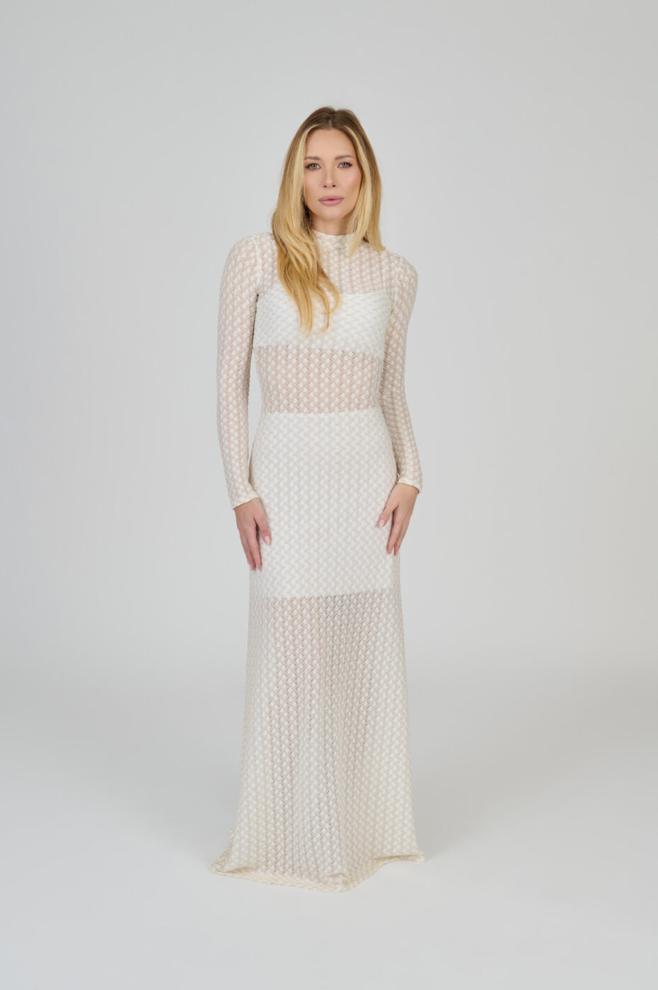 VESTIDO LONGO EM MALHA TEXTURIZADA BRANCO