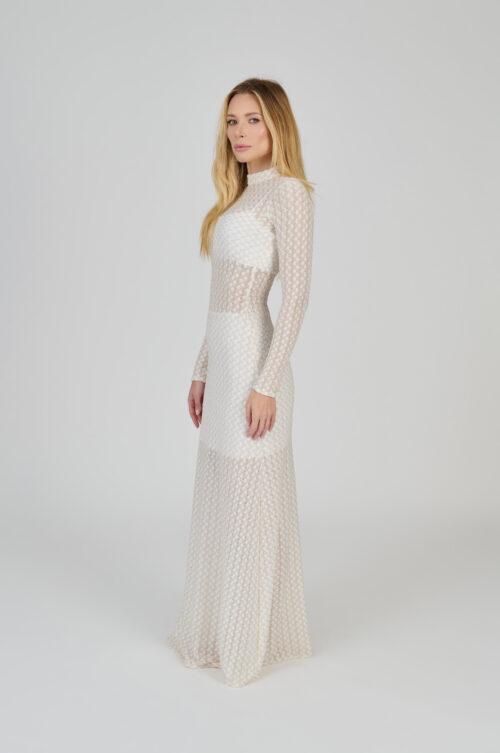 Alternative view of VESTIDO LONGO EM MALHA TEXTURIZADA BRANCO